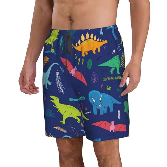 Uemuo Dinosaurs Pattern Men's Swim Trunks Hawaiian Beach Bathing Suit Swimsuits Beach Quick-Dry Shorts with Pockets-XX-Large