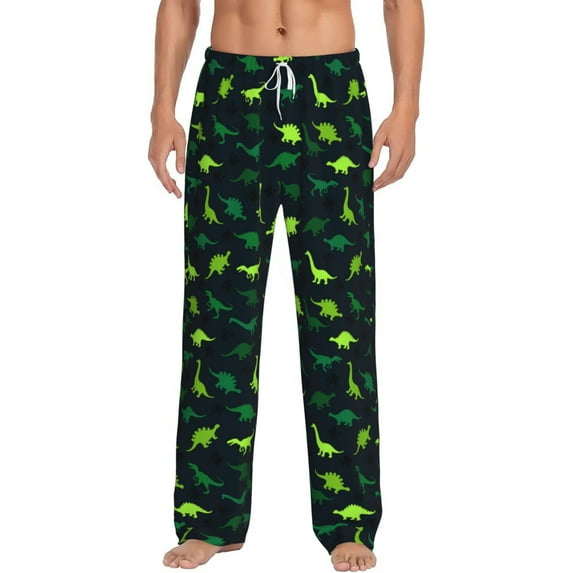 Uemuo Dinosaurs Pattern Men's Wide Leg Palazzo Lounge Pants with Pockets Light Weight Loose Comfy Casual Pajama Pants-Medium