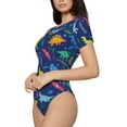 thumbnail image 1 of Uemuo Dinosaurs Pattern Women's One Piece Short Sleeve Swimsuit Rash Guard Surfing Modest Quick-drying Swimsuit Beach Essentials-Large, 1 of 9
