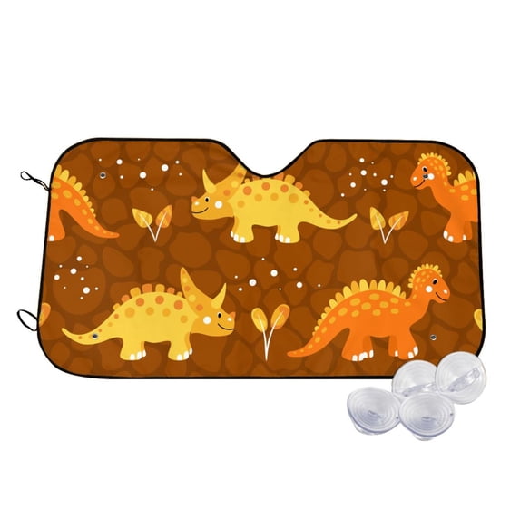 Uemuo Dinosaurs and Leaves Pattern Accordion Car Windshield Sun Shade, Foldable Reflective Sun Visor for Car, Reflector Windshield Sunshade-