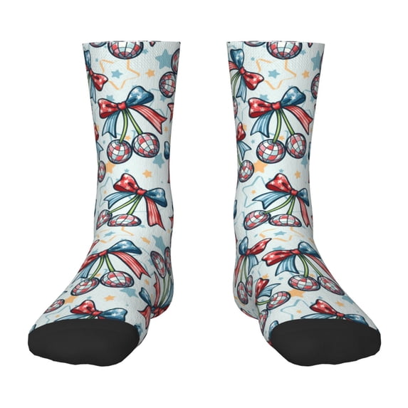 Uemuo Disco Ball Cherry With Bow Printed Kids Boys Socks Seamless Crew Socks Crazy Funny Athletic Sport Socks for Children