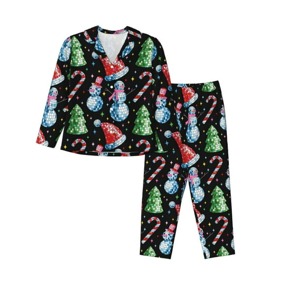 Uemuo Disco Mirror Ball Snowman Pattern Womens Pajama Sets,PJ Set for Women,Pajamas for Women Logo,Long Sleeve Pajama Set for Women,Soft Long Sleeve Top With Pants-Medium