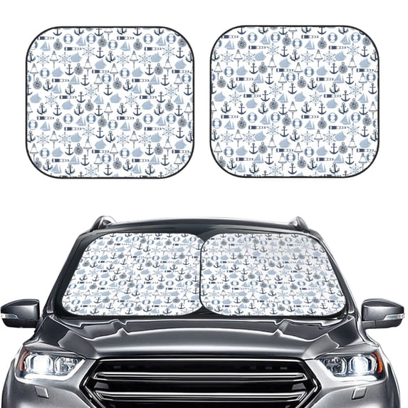 Uemuo Dock Rudder Printed 2 PCS Car Windshield Sun Shade, Auto Sun Heat and UV Rays Blocker, Foldable Automotive Front Window Sunshade Protector