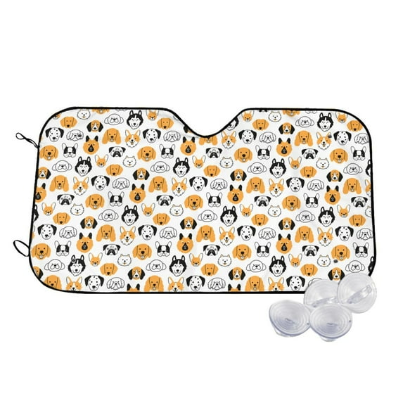 Uemuo Dog Faces Pattern Accordion Car Windshield Sun Shade, Foldable Reflective Sun Visor for Car, Reflector Windshield Sunshade-Medium