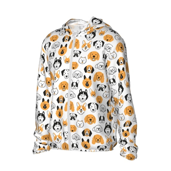 Uemuo Dog Faces Pattern Women's Full Zip UPF 50+ Sun Protection Hoodie Jacket Long Sleeve Sun Shirt Hiking Outdoor Performance with Pockets-