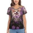 thumbnail image 1 of Uemuo Dog in Lavender Flowers Printed Women's Classic V-Neck T-Shirt - Soft, Breathable, Moisture-Wicking, Perfect for Casual, Office, Travel, and Everyday Wear-Medium, 1 of 5
