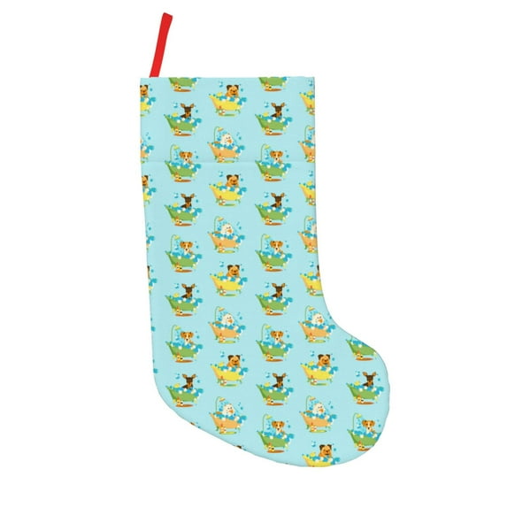 Uemuo Doggy In Bubble Bath Print Christmas Stockings, 18inch Xmas Hanging Stocking Decorations for Christmas Party Family Decor