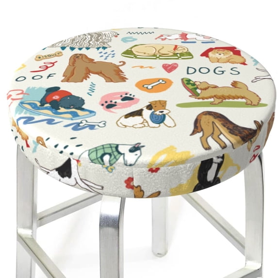 Uemuo Dogs Funny Pets Pattern Round Bar Stool Seat Covers Washable Stool Cushion Slipcover Elastic Bar Chair Covers-14 inch