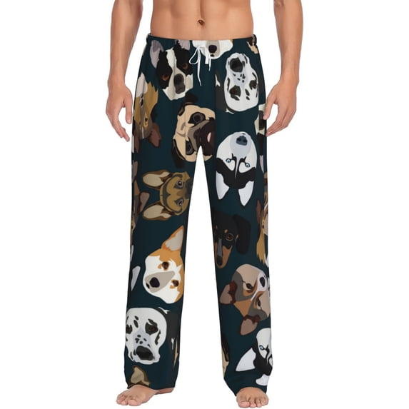 Uemuo Dogs Pattern Men's Wide Leg Palazzo Lounge Pants with Pockets Light Weight Loose Comfy Casual Pajama Pants-Large