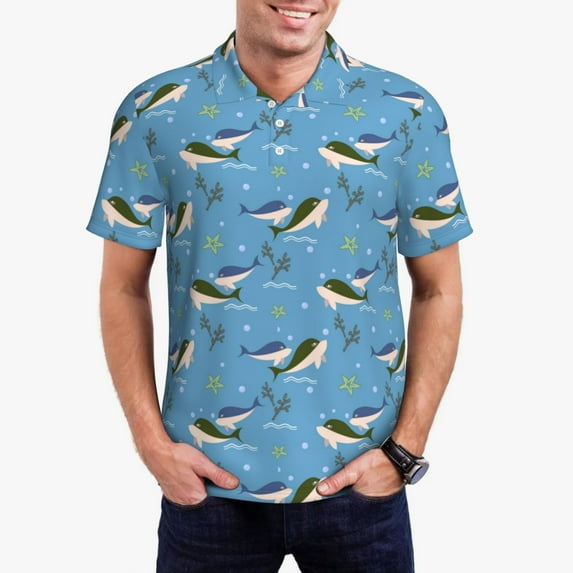 Uemuo Dolphin Lovers for Men’s Golf Shirt – Premium Pique Cotton Polo, Soft & Breathable Casual Short Sleeve Shirt, Comfortable Activewear for Sports & Leisure-XX-Large