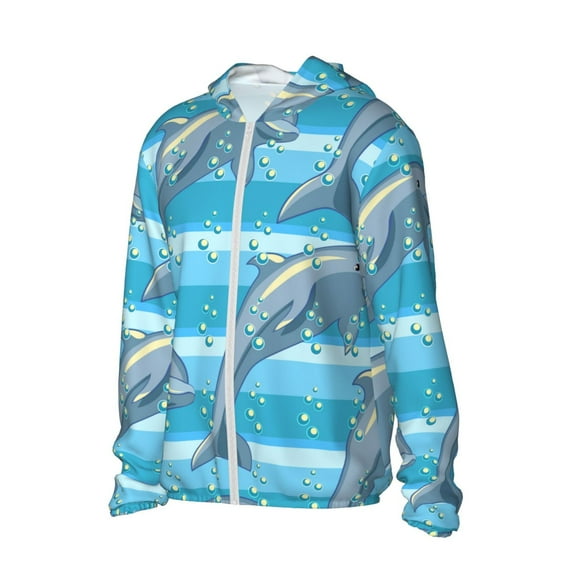 Uemuo Dolphin Pattern Women's Full Zip UPF 50+ Sun Protection Hoodie Jacket Long Sleeve Sun Shirt Hiking Outdoor Performance with Pockets-