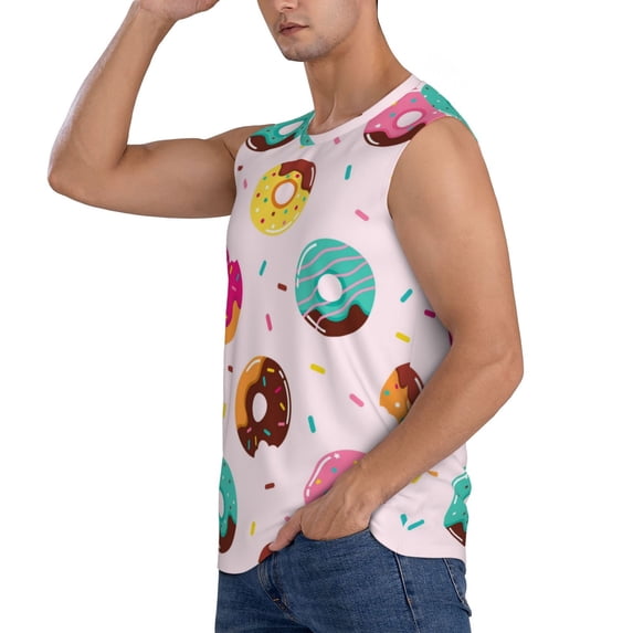 Uemuo Donut Pattern Men's Sleeveless T-Shirt,Muscle Athletic Tank Top, Moisture-wicking Quick-dry Breathable Classic Tee Top for Gym Run Outdoor Sports-XX-Large
