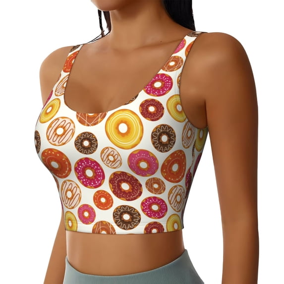 Uemuo Donut Pattern Women's Sports Bra - High Impact Support, Breathable, and Comfortable Athletic Bra for Running, Yoga, and Workouts