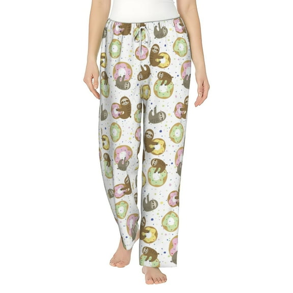 Uemuo Donut Sloth Pattern Women's Wide Leg Palazzo Lounge Pants with Pockets Light Weight Loose Comfy Casual Pajama Pants-Medium