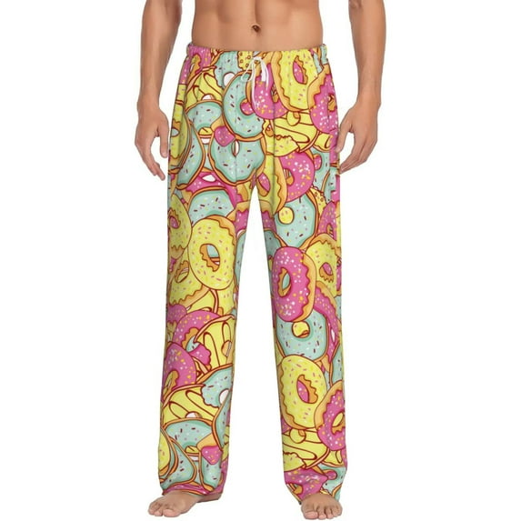 Uemuo Donut and Blue Pattern Men's Wide Leg Palazzo Lounge Pants with Pockets Light Weight Loose Comfy Casual Pajama Pants-Medium