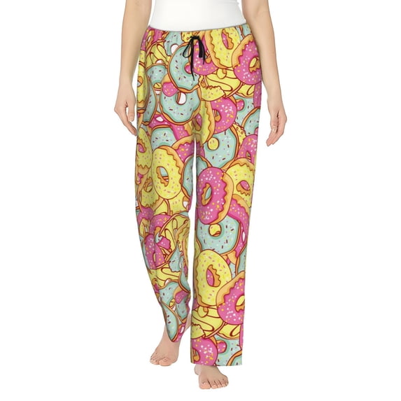 Uemuo Donut and Blue Pattern Women's Wide Leg Palazzo Lounge Pants with Pockets Light Weight Loose Comfy Casual Pajama Pants-Small