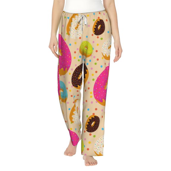 Uemuo Donuts Pattern Women's Wide Leg Palazzo Lounge Pants with Pockets Light Weight Loose Comfy Casual Pajama Pants-Medium