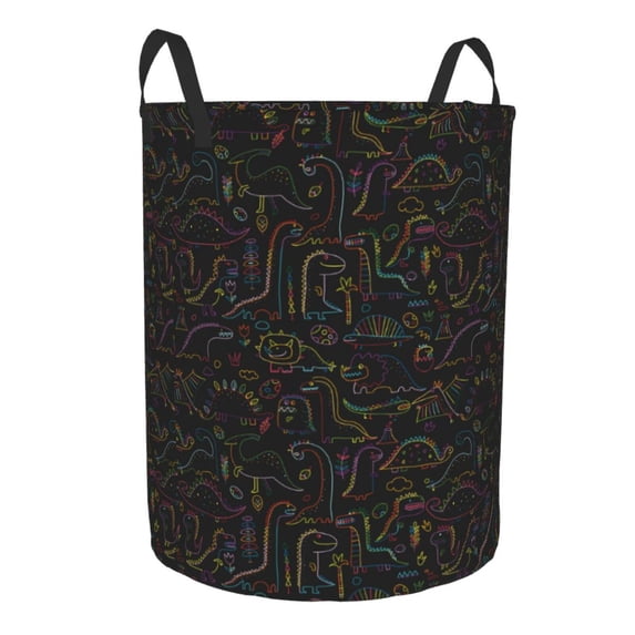 Uemuo Doodle Dinosaur Pattern Circular Laundry Hamper Basket with handles,Collapsible laundry basket,Large capacity laundry hamper,Laundry Organizer-Medium