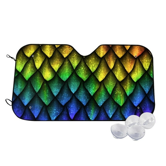 Uemuo Dragon Scales Pattern Accordion Car Windshield Sun Shade, Foldable Reflective Sun Visor for Car, Reflector Windshield Sunshade-