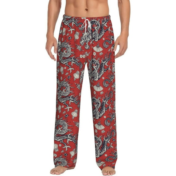 Uemuo Dragons2 Pattern Men's Wide Leg Palazzo Lounge Pants with Pockets Light Weight Loose Comfy Casual Pajama Pants-Large