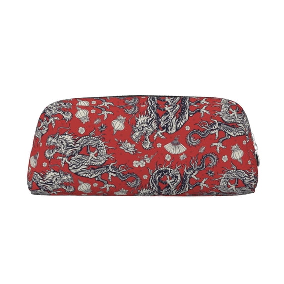 Uemuo Dragons2 Printed Leather Pencil Case, Pencil Pouch, Portable Pencil Bag, Pen Case for& Office