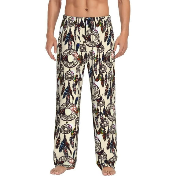 Uemuo Dreamcatcher Pattern Men's Wide Leg Palazzo Lounge Pants with Pockets Light Weight Loose Comfy Casual Pajama Pants-Small