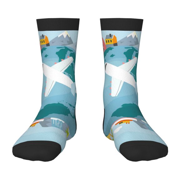 Uemuo Dreaming Travel Printed Kids Boys Socks Seamless Crew Socks Crazy Funny Athletic Sport Socks for Children