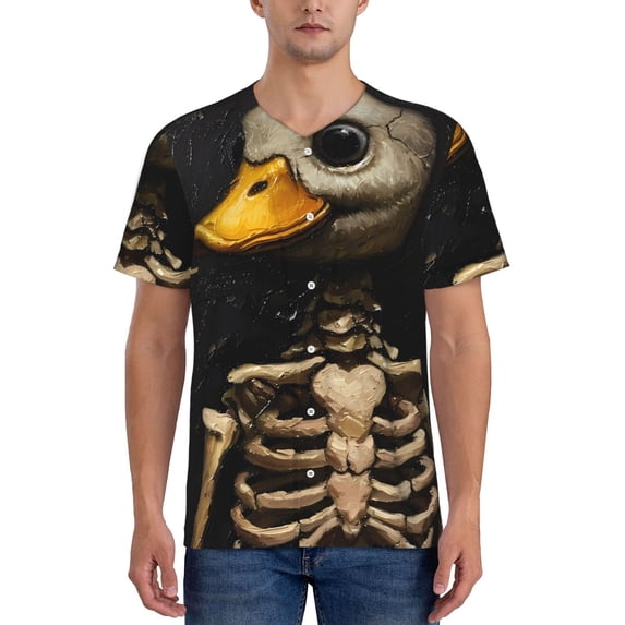 Uemuo Duck Bones Print Mens Polo Shirts Baseball T-shirt Performance Short Sleeve Golf Shirt Moisture Wicking Athletic Casual Collared T-Shirt-Medium