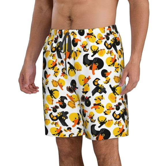 Uemuo Duck In Black Suit1 Pattern Men's Swim Trunks Hawaiian Beach Bathing Suit Swimsuits Beach Quick-Dry Shorts with Pockets-X-Large