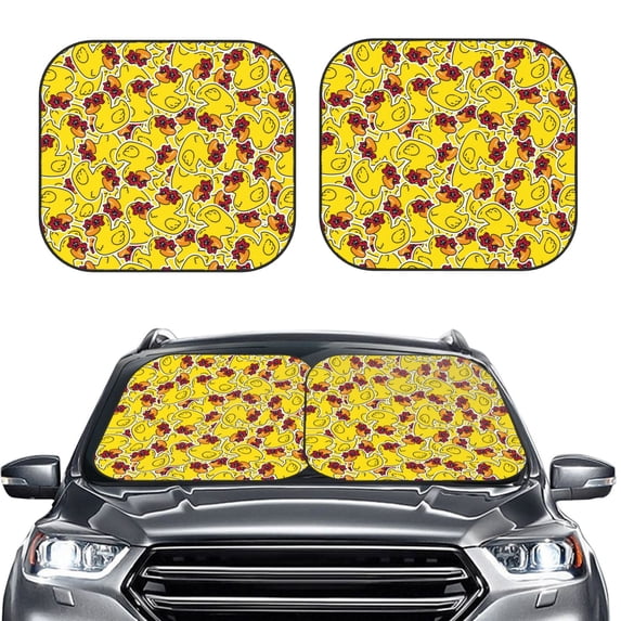 Uemuo Duck with Star Sunglasses Printed 2 PCS Car Windshield Sun Shade, Auto Sun Heat and UV Rays Blocker, Foldable Automotive Front Window Sunshade Protector