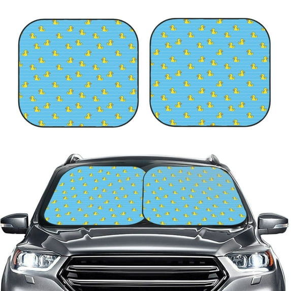 Uemuo Duck Swimming Printed 2 PCS Car Windshield Sun Shade, Auto Sun Heat and UV Rays Blocker, Foldable Automotive Front Window Sunshade Protector