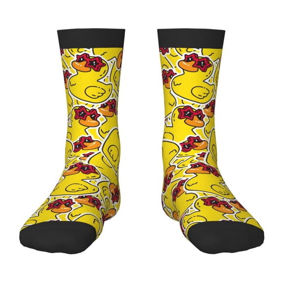 Uemuo Duck with Star Sunglasses Printed Kids Boys Socks Seamless Crew Socks Crazy Funny Athletic Sport Socks for Children