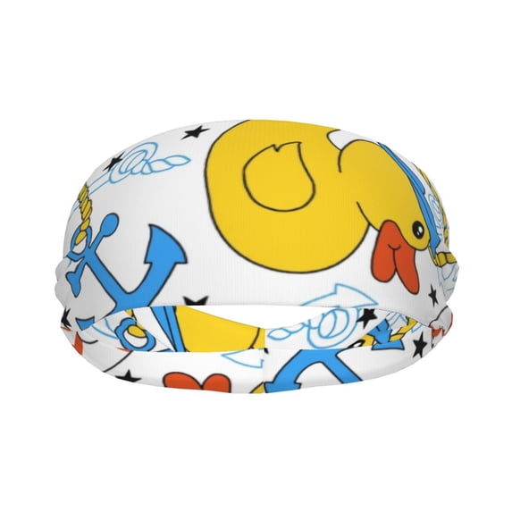 Uemuo Ducks and Anchors Printed Sports Headbands for Men Women,Moisture Wicking Workout Headband, Sweatband Headbands,Non-slip Workout Gym Yoga Headband