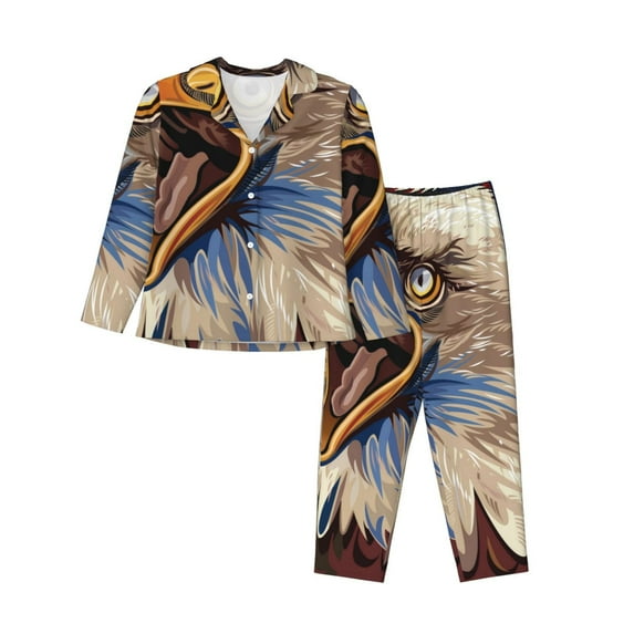 Uemuo Eagle With USA Flags Pattern Womens Pajama Sets,PJ Set for Women,Pajamas for Women Logo,Long Sleeve Pajama Set for Women,Soft Long Sleeve Top With Pants-X-Large