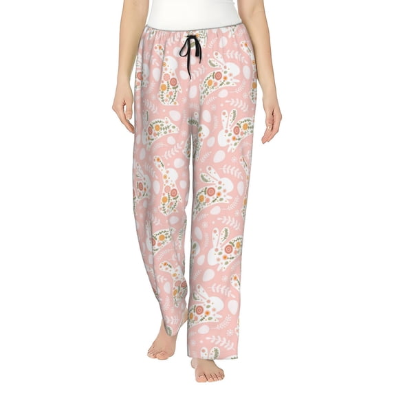 Uemuo Easter Bunny Pattern Women's Wide Leg Palazzo Lounge Pants with Pockets Light Weight Loose Comfy Casual Pajama Pants-Medium