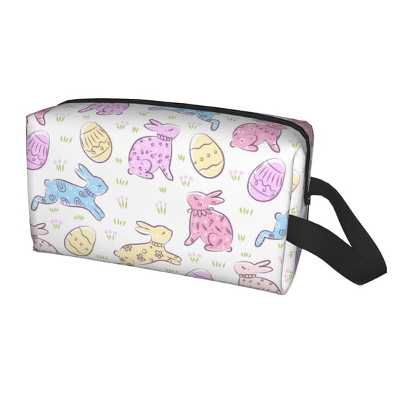 Uemuo Easter Colorful Rabbit Pattern Portable Toiletry Bags with Handle, Waterproof travel Make up Bags for Women, Large Capacity Travel Cosmetic Bags