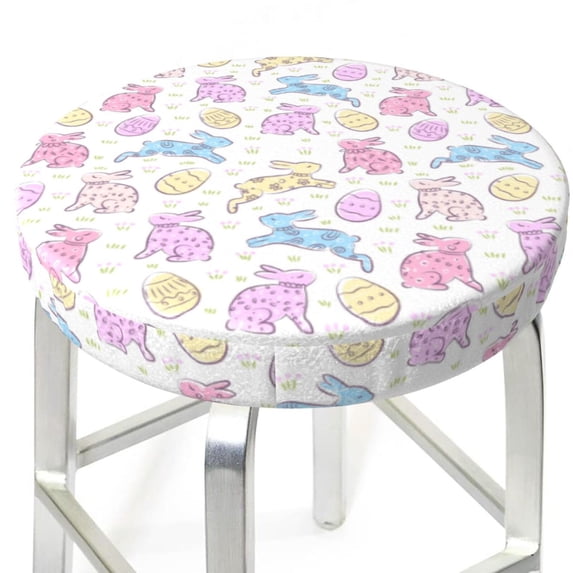Uemuo Easter Colorful Rabbit Pattern Round Bar Stool Seat Covers Washable Stool Cushion Slipcover Elastic Bar Chair Covers-13 inch