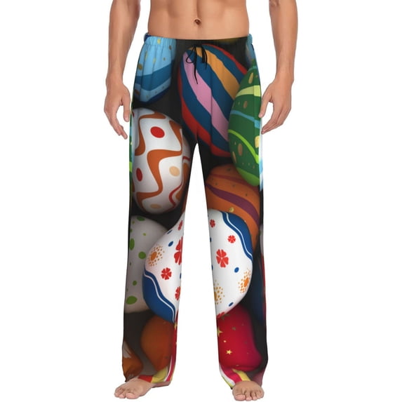 Uemuo Easter Egg Pattern Men's Wide Leg Palazzo Lounge Pants with Pockets Light Weight Loose Comfy Casual Pajama Pants-Medium