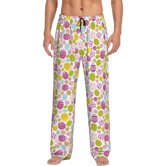 Uemuo Easter Egg Pattern Men's Wide Leg Palazzo Lounge Pants with Pockets Light Weight Loose Comfy Casual Pajama Pants-Small