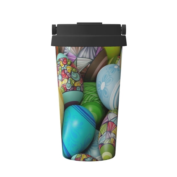 Uemuo Easter Egg1 Print Carry Insulated Coffee Mug, Travel Mug with Hidden Handle, Insulated Coffee Flask, Leak-proof Travel Mug Insulated Mug for Office