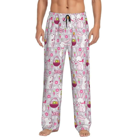 Uemuo Easter Rabbit Pattern Men's Wide Leg Palazzo Lounge Pants with Pockets Light Weight Loose Comfy Casual Pajama Pants-