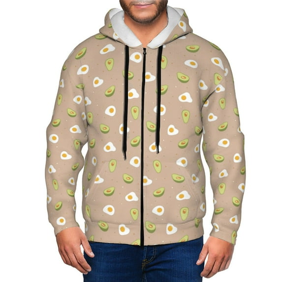Uemuo Egg and Avocado for Men's Fashion Full-zip Hoodies & Sweatshirts with Kangaroo Pocket, Zip-up Hooded Sweatshirt, Moisture Wicking & Breathable-3X-Large