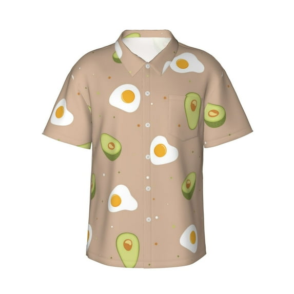 Uemuo Egg and Avocado Printed Regular Fit Short Sleeve Casual Hawaiian Shirt for Men,Aloha shirt,Tropical shirt,Floral print shirt,Vacation Beach shirt-Medium