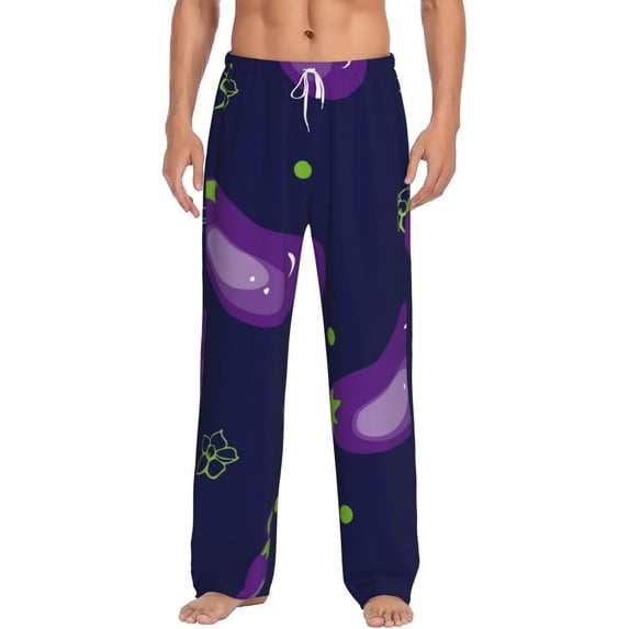 Uemuo Eggplant Pattern Men's Wide Leg Palazzo Lounge Pants with Pockets Light Weight Loose Comfy Casual Pajama Pants-XX-Large
