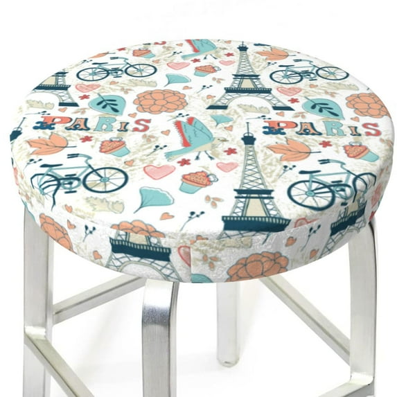 Uemuo Eiffel Tower Pattern Round Bar Stool Seat Covers Washable Stool Cushion Slipcover Elastic Bar Chair Covers-