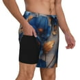thumbnail image 1 of Uemuo Elegant Blue Gold Blooms Pattern Mens Swim Trunks Quick Dry Board Shorts with Mesh Lining, Stretch Beach Shorts Quick Dry No-Chafing Board Shorts-3X-Large, 1 of 9