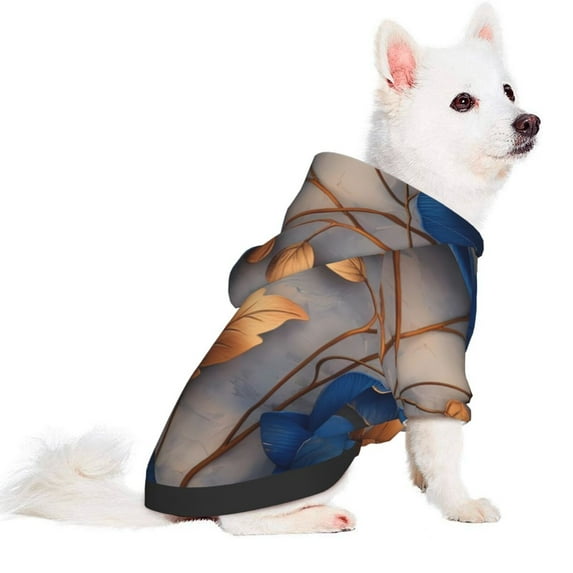 Uemuo Elegant Blue Gold Blooms for Winter Dog Hoodie Sweatshirts with Pockets Warm Dog Clothes for Small Dogs Chihuahua-XX-Large