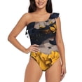 thumbnail image 1 of Uemuo Elegant Lady With Hat Print Women's One Piece Swimsuit Asymmetrical Neck Bathing Suit One Shoulder Side Cutout Ruffle Swimwear-Medium, 1 of 6
