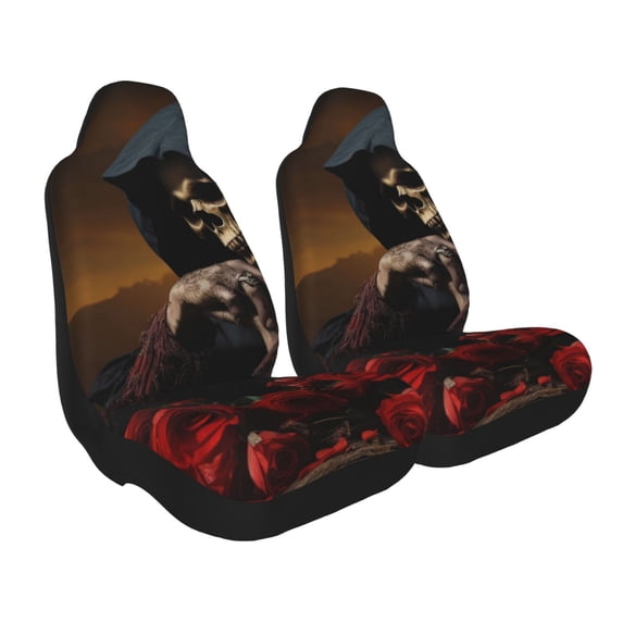 Uemuo Elegant Rose Skull Pattern Car Seat Covers for Front Seats Waterproof Seat Covers for Cars, Universal Auto Front Seats Protector Fits for Car-2 PCS