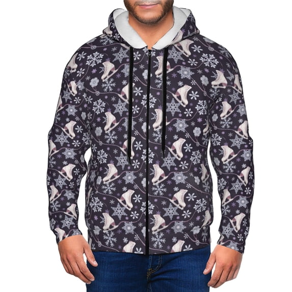 Uemuo Elegant ice skates snowflakes A for Men's Fashion Full-zip Hoodies & Sweatshirts with Kangaroo Pocket, Zip-up Hooded Sweatshirt, Moisture Wicking & Breathable-Small